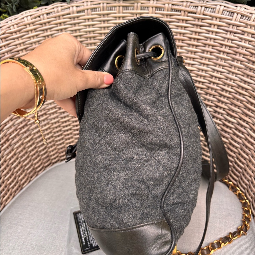 Authentic CHANEL tweed leather black khaki backpack - Picture 7 of 15